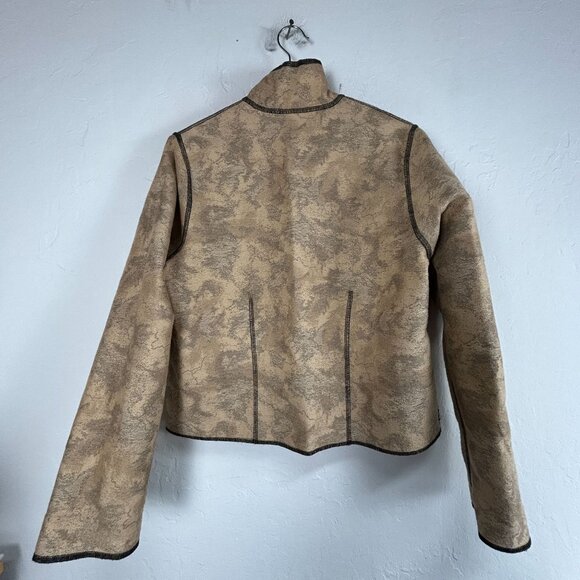 Women’s Reversible Jacket Camouflage Gray Beige Stand Collar Button Closure - Picture 5 of 9